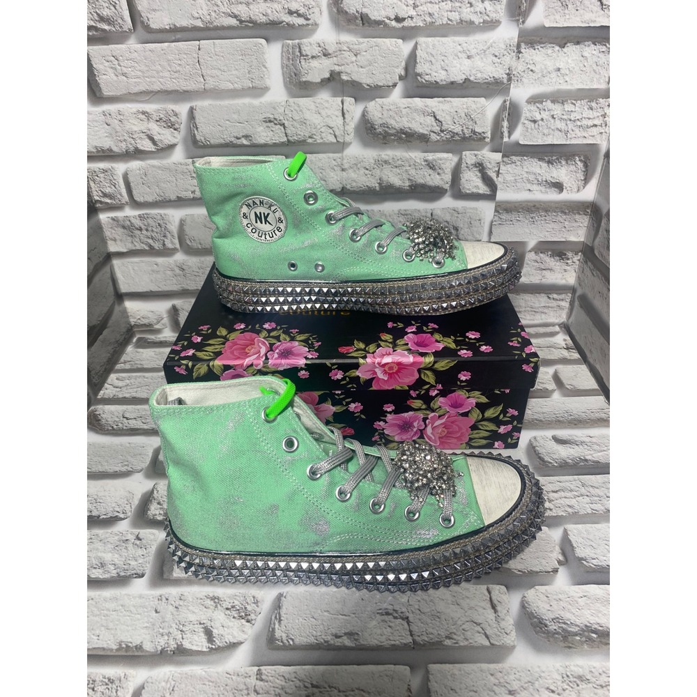 NAN-KU Couture Cruise High Top Sneakers Rhinestone‎ Studded Platform Shoes